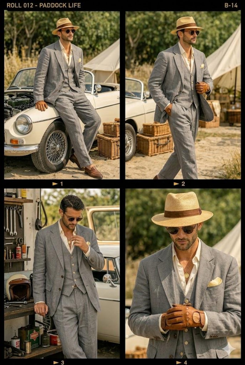 Men's Grey Linen 3-Piece Suit – Summer Wedding Groom Attire, 1920s Gatsby Style image 2