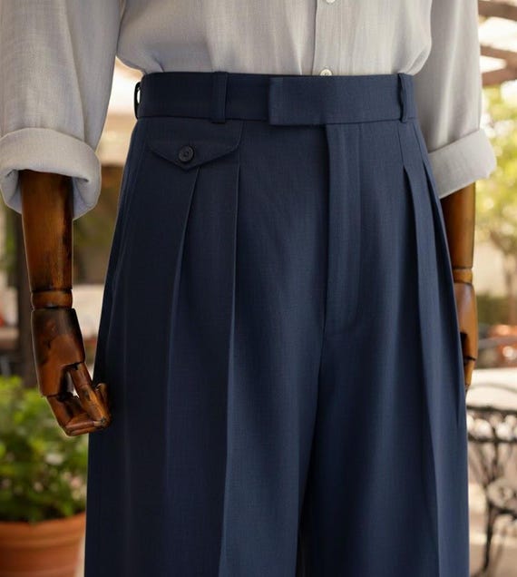 パンツ 40s vintage linen slacks 1940s Style Linen Trousers - High Waist Double Pleated Mens Pants