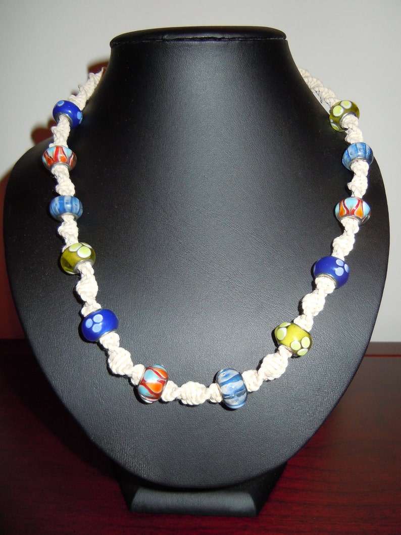 Macramé Necklace with Colourful Glass Beads Etsy