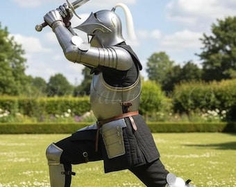 Medieval Knight with Plume Helmet Handmade Steel Armor LARP & Cosplay Armor Renaissance Fair Outfit
