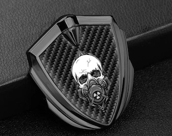 3D Metal Shield Car Emblem: Racing Badge, Skull Gas Mask Design, Tactical Automotive Accessory