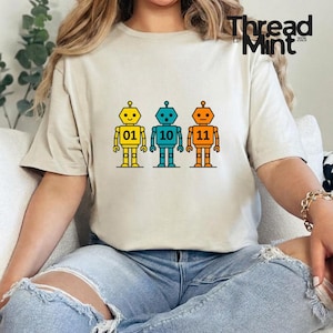 T-shirt robot binaire 01 10 11, cadeau programmeur drôle, t-shirt graphique humour codage