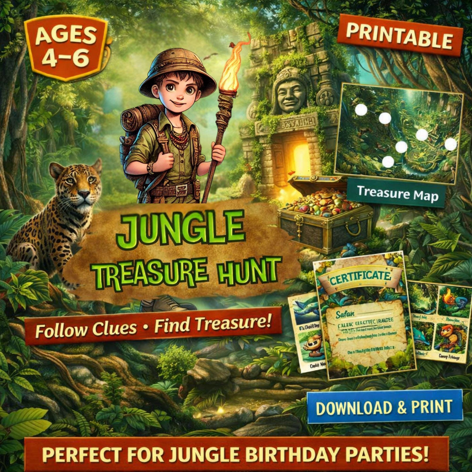 Jungle Treasure Hunt for Kids Ages 4–6 | Printable Jungle Scavenger ...