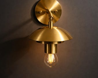 Modern Brass Wall Sconce – Mid Century Industrial Light Fixture with Edison Bulb – Minimalist Gold Wall Lamp
