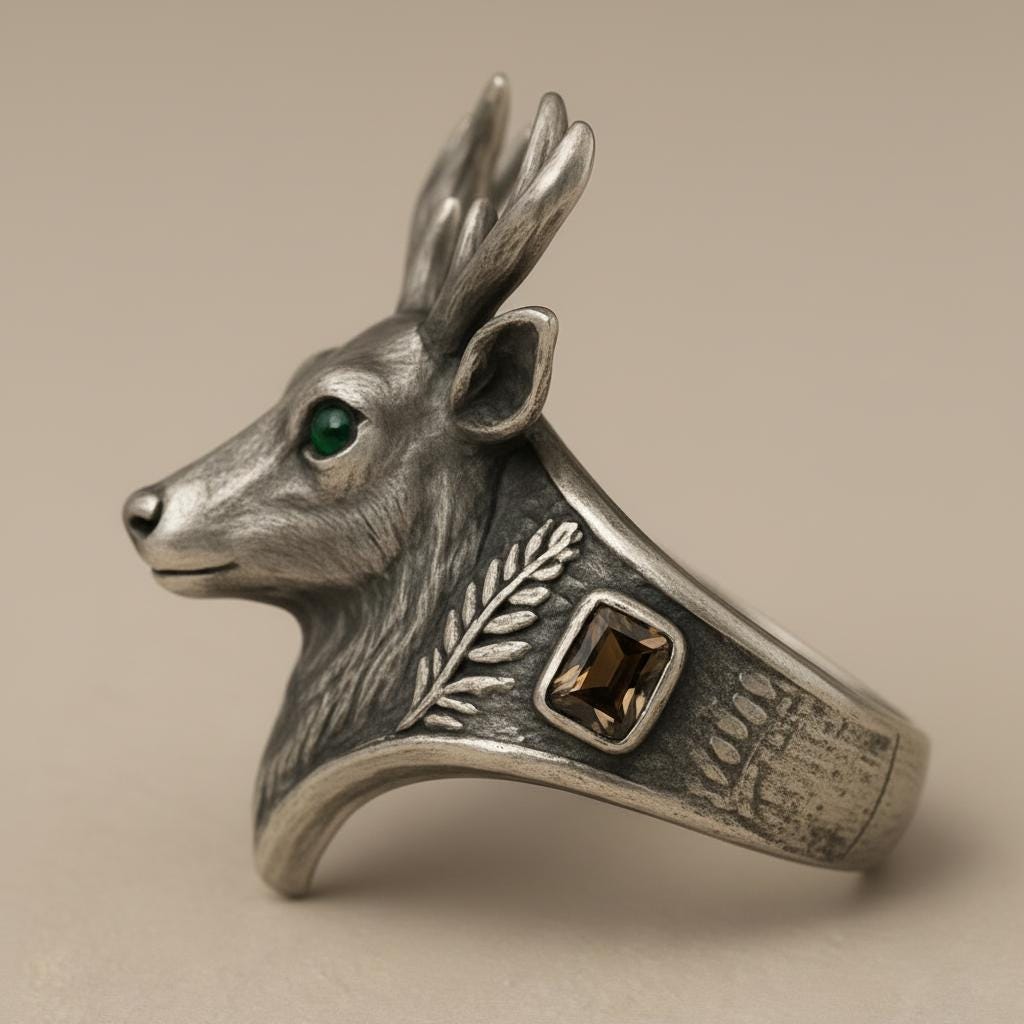 Sterling Silver Stag Ring • 3D Deer Head Woodland Nature Statement Ring ...