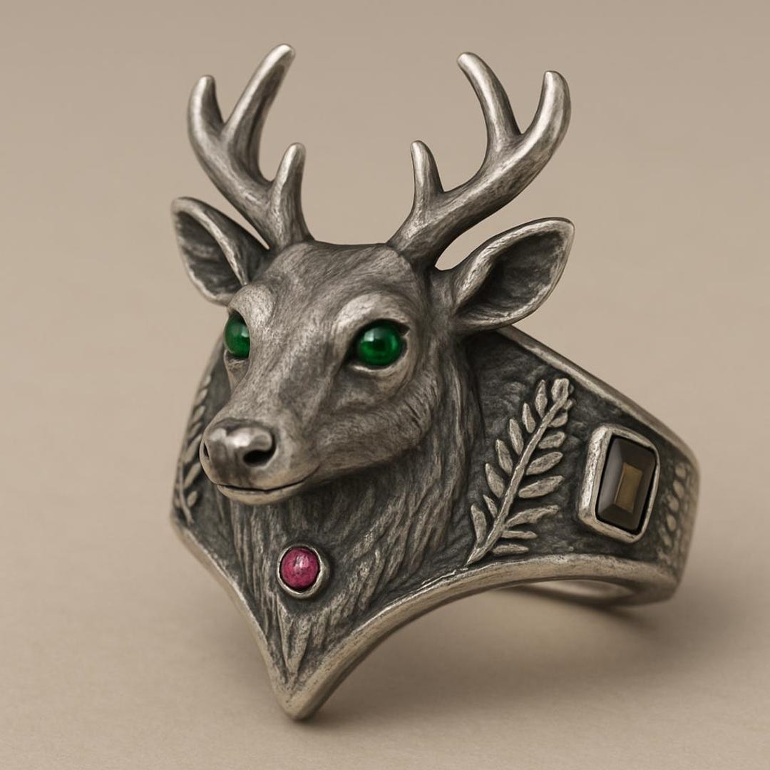 Sterling Silver Stag Ring • 3D Deer Head Woodland Nature Statement Ring ...
