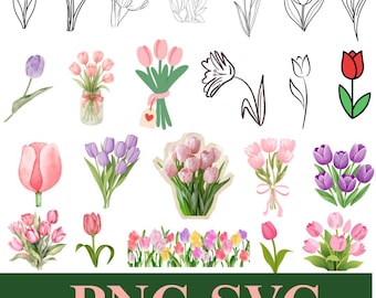 Tulip SVG PNG Bundle | Floral Spring Cut Files | Boho Flower Clipart | Cricut Silhouette Sublimation PNG | Vintage Tulip Design Bundle