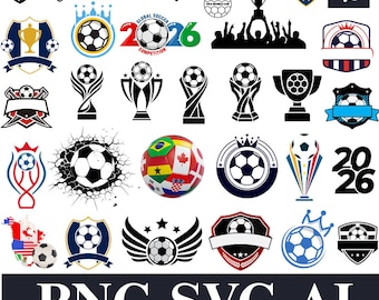 30+ Soccer SVG Bundle, Game Day 2026 Clipart, Football Trophy PNG, Soccer Ball Vector, Team Sports Cut Files, Cricut Silhouette