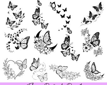 Floral Butterfly SVG PNG Bundle, Boho Butterfly Designs, Cut Files (Digital Download)