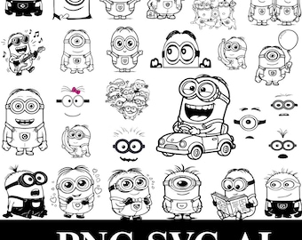 Cute Cartoon Outline SVG Bundle | Funny Character Clipart PNG | Kids Coloring SVG Files | Cricut Cut Files Digital Download