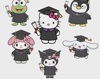 Graduation Kitty SVG Bundle: Cartoon Capybara Clipart (png, svg, pdf)