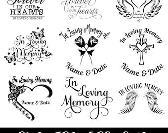 In Loving Memory SVG Bundle, Memorial Quotes, Angel Wings PNG, Remembrance Clipart (Digital Download)