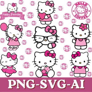 Kawaii katt Clipart | Födelsedag PNG SVG Bundle (Digital nedladdning