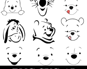 Cute Bear Face SVG PNG Bundle, Honey Bear Cartoon Clipart, Kawaii Teddy Bear Cut File for Cricut, Sublimation PNG, Instant Download