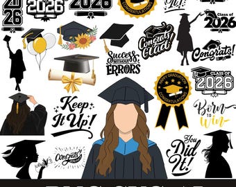 Graduation 2026 SVG PNG Bundle | Black Gold Class of 2026 Cut Files | Cricut Silhouette Graduation Designs | Senior 2026 Sublimation