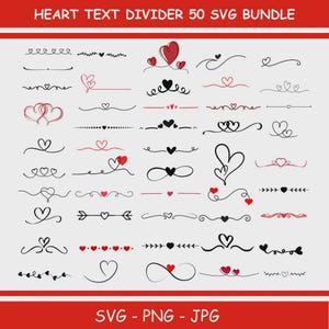 Heart Text Divider SVG PNG Bundle, Valentine Clipart (Digital Download)