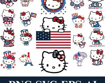 Patriotic Cat SVG PNG Bundle, USA Kitty American Flag Design (Digital Download)