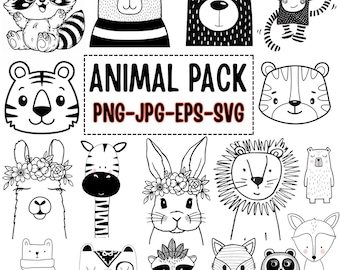 Doodle Animal SVG PNG Bundle | Hand Drawn Kawaii Clipart (Digital Download)