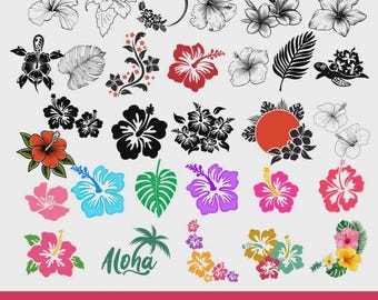 Tropical Hibiscus Flowers SVG Bundle | Hawaiian Floral Clipart (Digital Download)