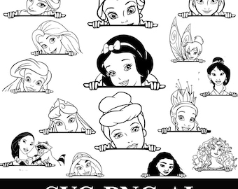 Peeking Princess SVG PNG Bundle, Royal Character Clipart (Digital Download)