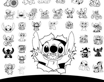 Cartoon Alien Outline SVG PNG Bundle, Kawaii Creature Clipart (Digital Download)