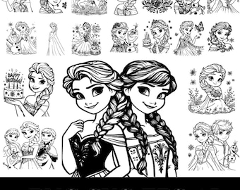 Ice Princess Outline SVG PNG Bundle, Winter Girl Line Art Clipart (Digital Download)