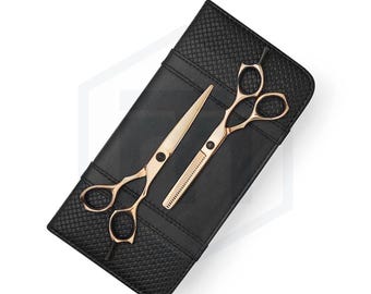 Rose Gold Hairdressing Scissors and Thinner Combo | Professional Hair Cutting and Thinning Shears Set