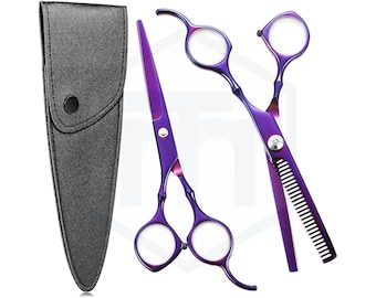 Purple Stainless Steel Hair Cutting and Thinning Shears Set (6.7 Inch) – Salon Barber Kit