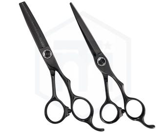 Hair Scissor & Thinning Scissor Set | Professional Black Stainless Steel Barber Shears