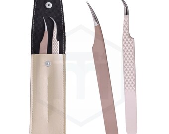 Curved Tip Stainless Steel Tweezers Set | Lash Extension, Beauty Tool