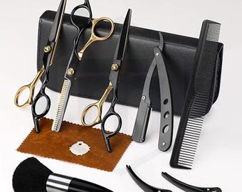 Professional Black & Gold Hair Cutting Scissors Set – 11 PCS Barber Kit
