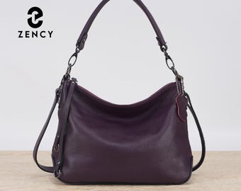 Purple Hobo Crossbody Bag, Zency Genuine Leather Purse, Women’s Shoulder Handbag, Soft Everyday