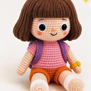 Explorer Girl Amigurumi Crochet Pattern - Adventure Doll with Functional Backpack - PDF Digital Download