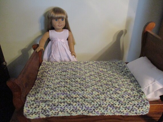Hand Crocheted Green Yellow And Purple Lavender Afghan Blanket For 18 American Girl Dolls