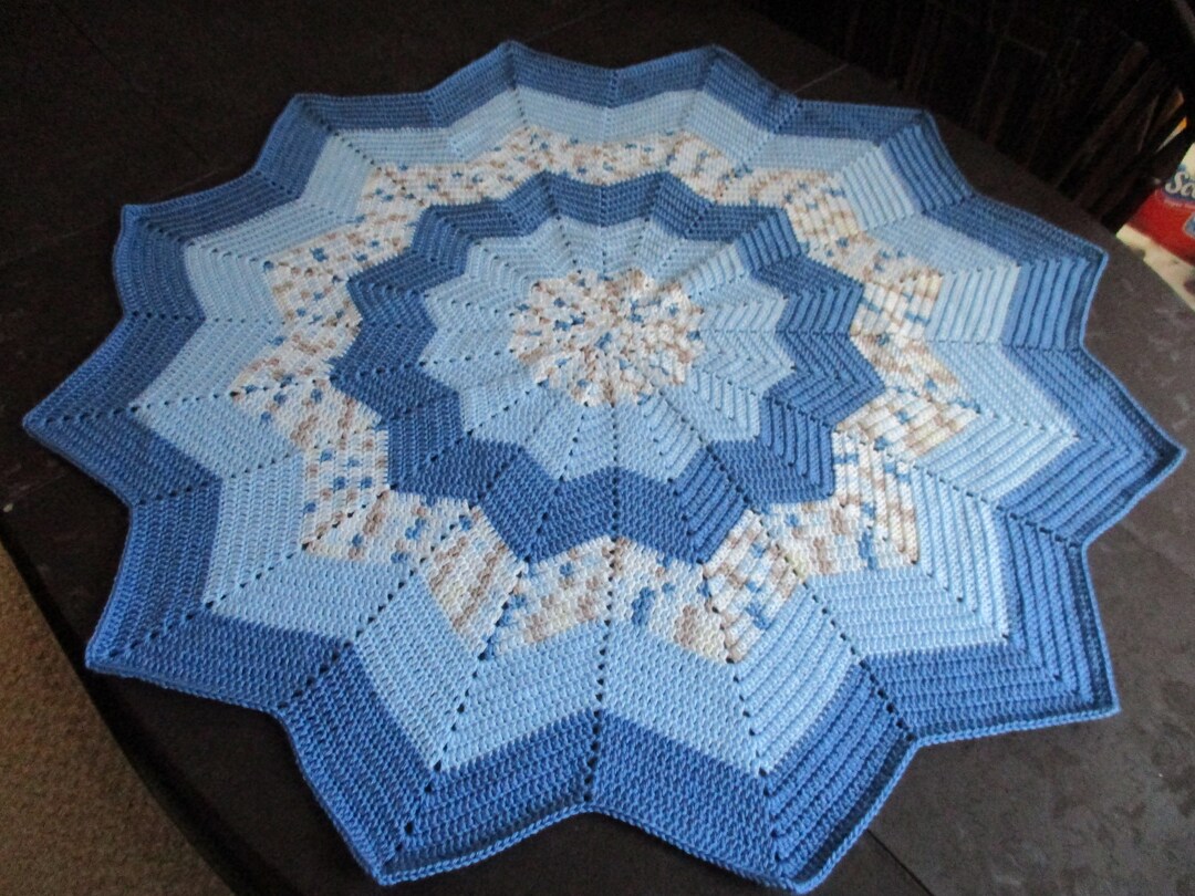 Blue Baby Blanket Star Hexagon Ripple, Handcrocheted FREE Shipping Etsy