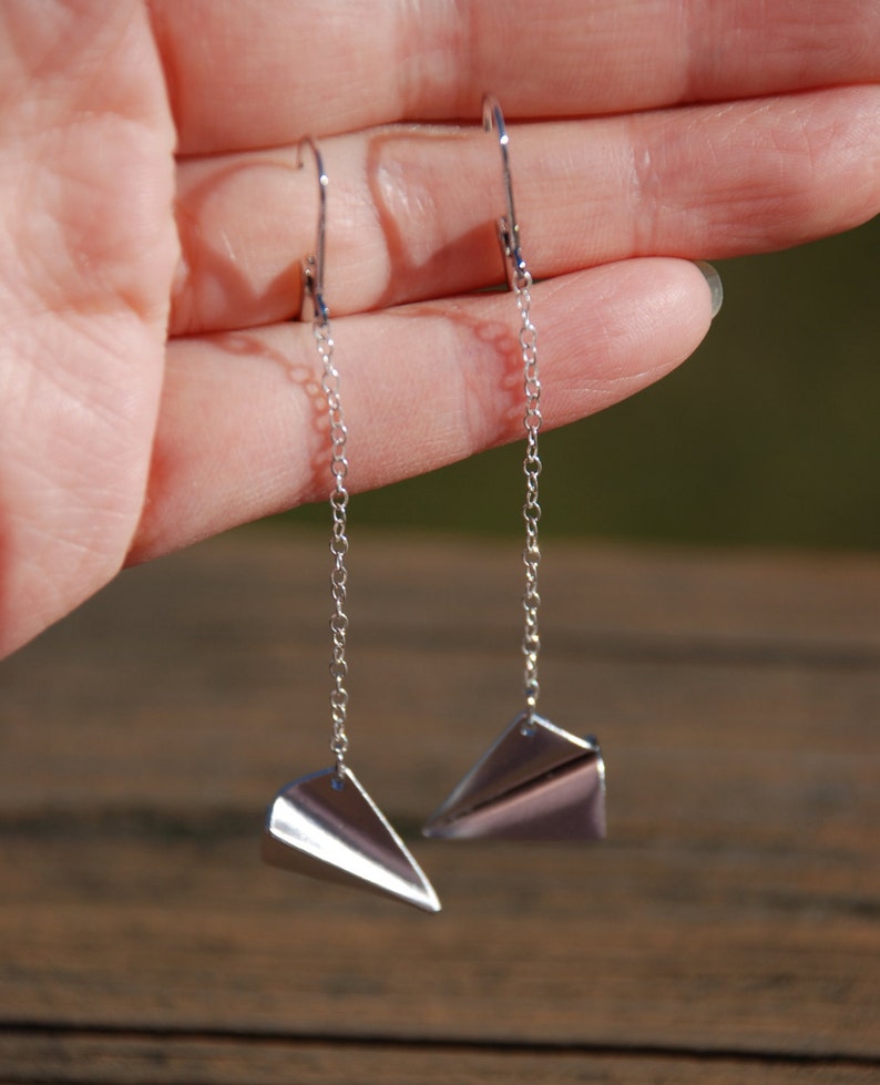 Origami Flying Paper Airplane Earrings Sterling Silver Etsy