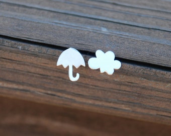 I met you in the rain, Tiny, Silver, Cloud and Umbrella studs, Sterling Silver Posts, Cloud, Umbrella, Birthday gift, sweet 16 gift