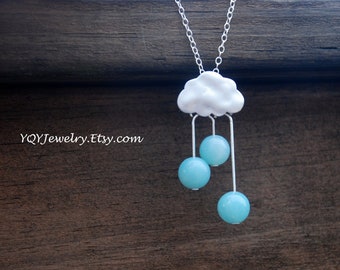 Sweet Summer Rain, Sterling silver necklace, Amazonite, Rain necklace, Anniversary gift, BIrthday gift, Bridal jewelry