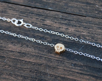 Mixed tone, Tiny SKULL Necklace, Sterling silver necklace, feminine skull jewelry, Elegant Skull Jewelry, Dainty Jewelry