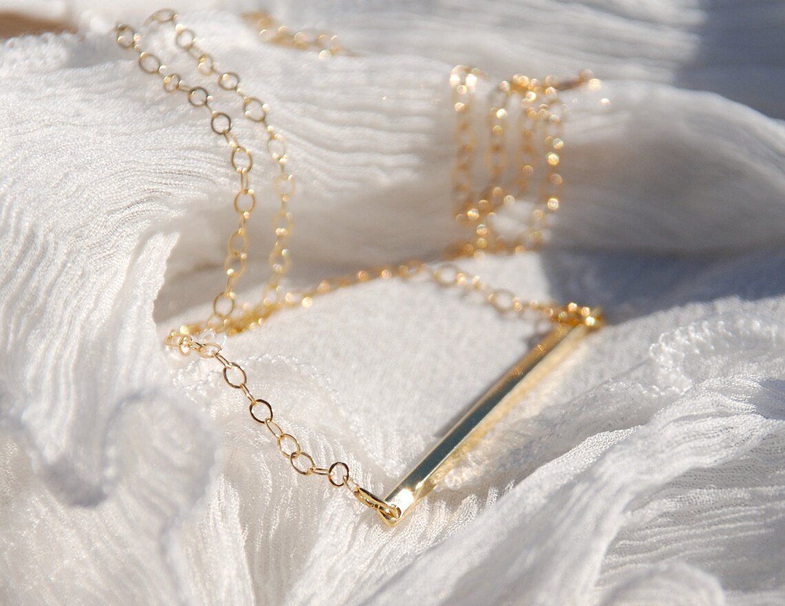 Gold Bar Necklace 14K Gold Filled Chain Dainty Jewelry Etsy