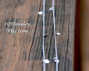 Silver - Long Tiny SKULL Necklace - 40 inch, feminine skull jewelry, Elegant Skull Jewelry, Dainty Jewelry