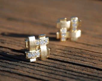 Gold, Intersections Studs, Geomotry Studs, Sterling Silver Posts, Geomotry Jewelry, Birthday gift, Mother's day gift