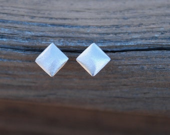 SILVER, Mini Puff, Square Stud Earrings, Sterling Silver Posts, Square posts, Mother's day gift, Birthday gift, sweet 16 gift