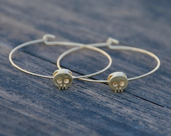 Gold, Tiny Skull Hoop Earrings, Skull Earrings, Hoop Earrings, Unique earrings, Elegant Skull Jewelry, Dainty Jewelry