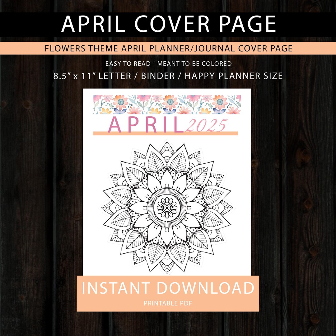 April Planner Cover Page | Printable PDF | Digital Download | Coloring ...