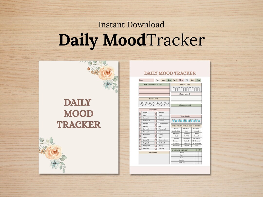 Daily Mood Tracker, Printable Mood Track, Emotion Tracker, Mood Chart ...
