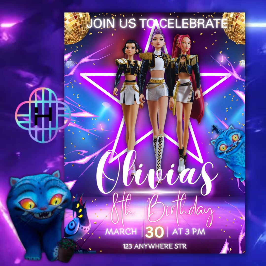 Kpop Huntrix Birthday Invitation, Editable Canva Template (instant