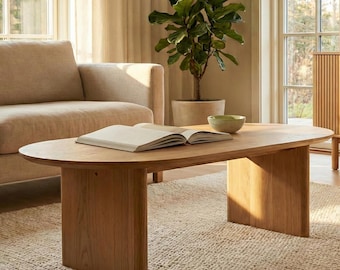 Mesa de centro de roble macizo artesanal: moderna y minimalista mesa de madera