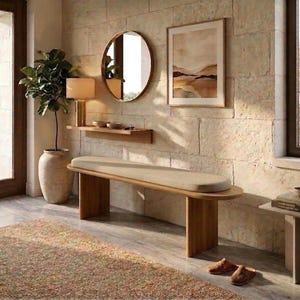Solid Oak Bench – Minimalist Wooden Entryway Bench, Modern Handcrafted Hallway Seating