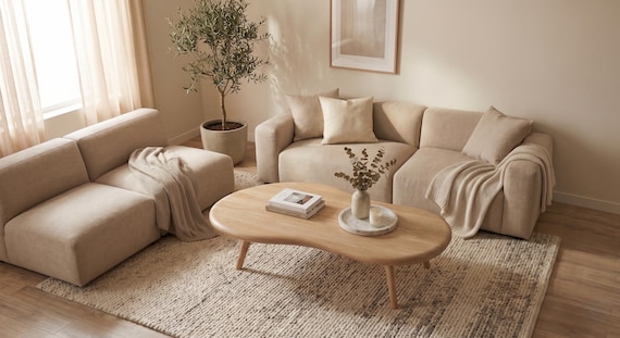 Asymmetric Solid Oak Coffee Table – Handmade Minimalist Table